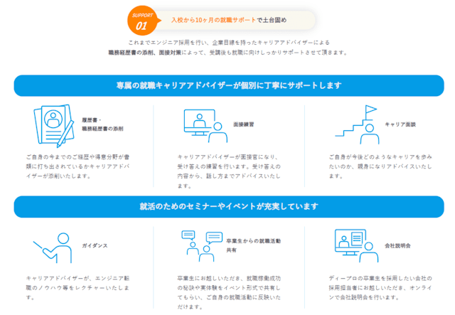 ディープロ(DPro)(旧:DIVE INTO CODE) 土台固めの就職サポート