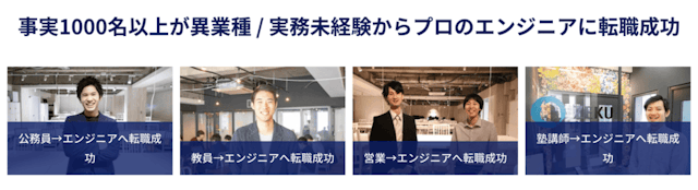 1,000名以上が異業種 / 実務未経験からエンジニア転職に成功
