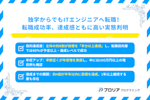 プログラミング独学者の転職実績アンケート!独学からでもITエンジニアへ転職!転職成功率、達成感ともに高い実態判明