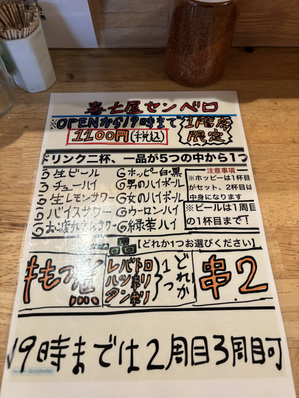 せんべろメニュー
