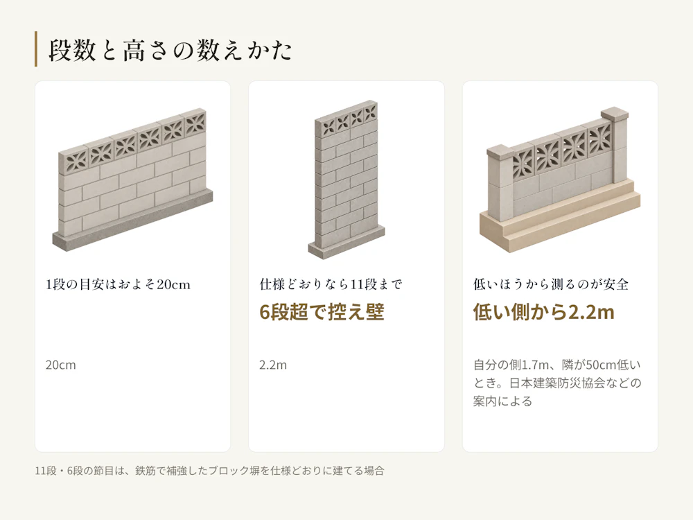 段数は目安。法律が見ているのは高さ。高低差があれば、低いほうから測るのが安全。