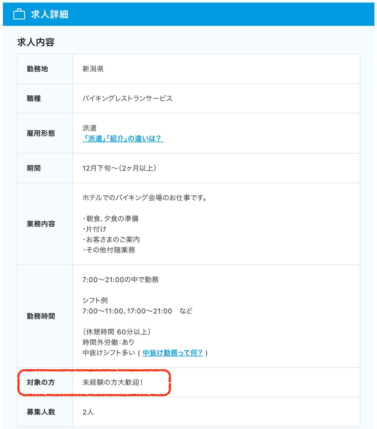 未経験OKの求人例