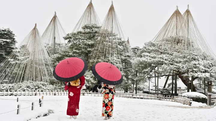 兼六園 冬 雪が降った様子