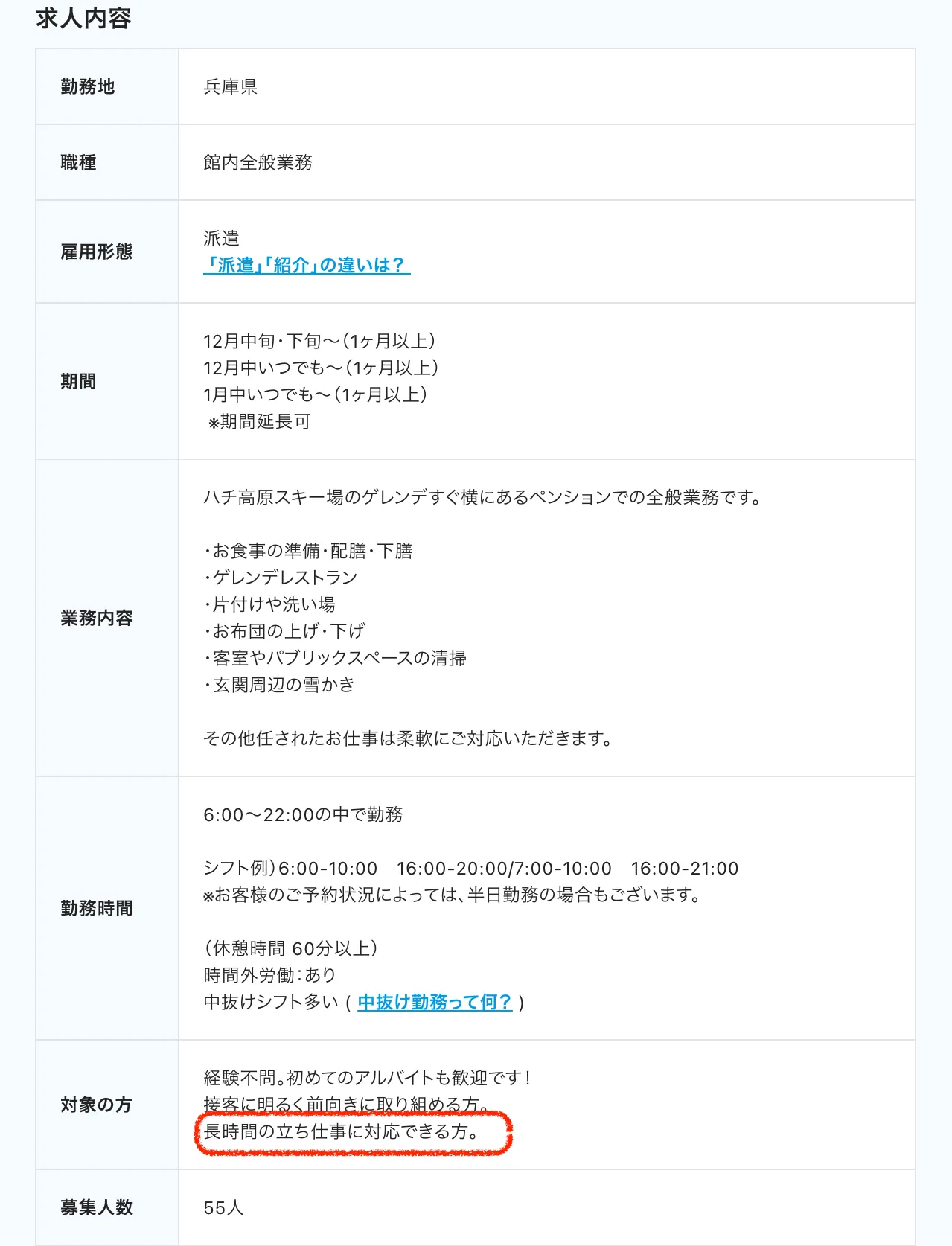 体力を求められる求人例