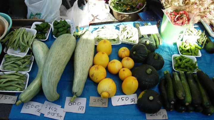朝市 野菜の販売の様子