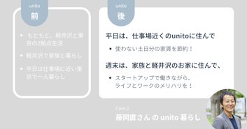 週末は家族と軽井沢暮らし + 平日は仕事場近く東京一人暮らし｜藤岡さんのunito暮らし