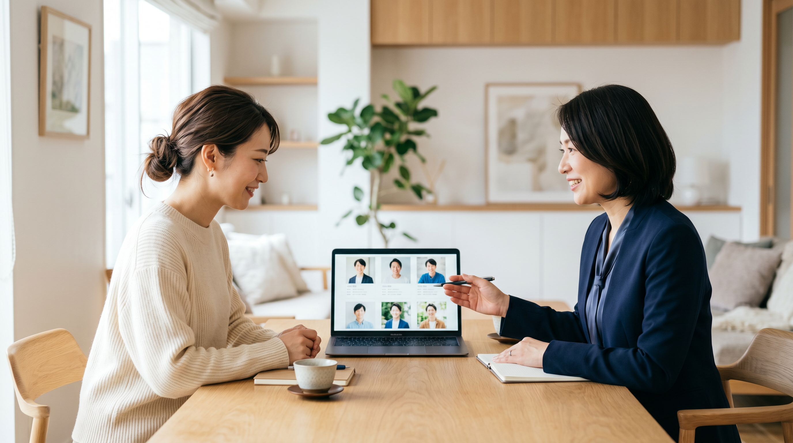 プロフィール写真の相談をする女性