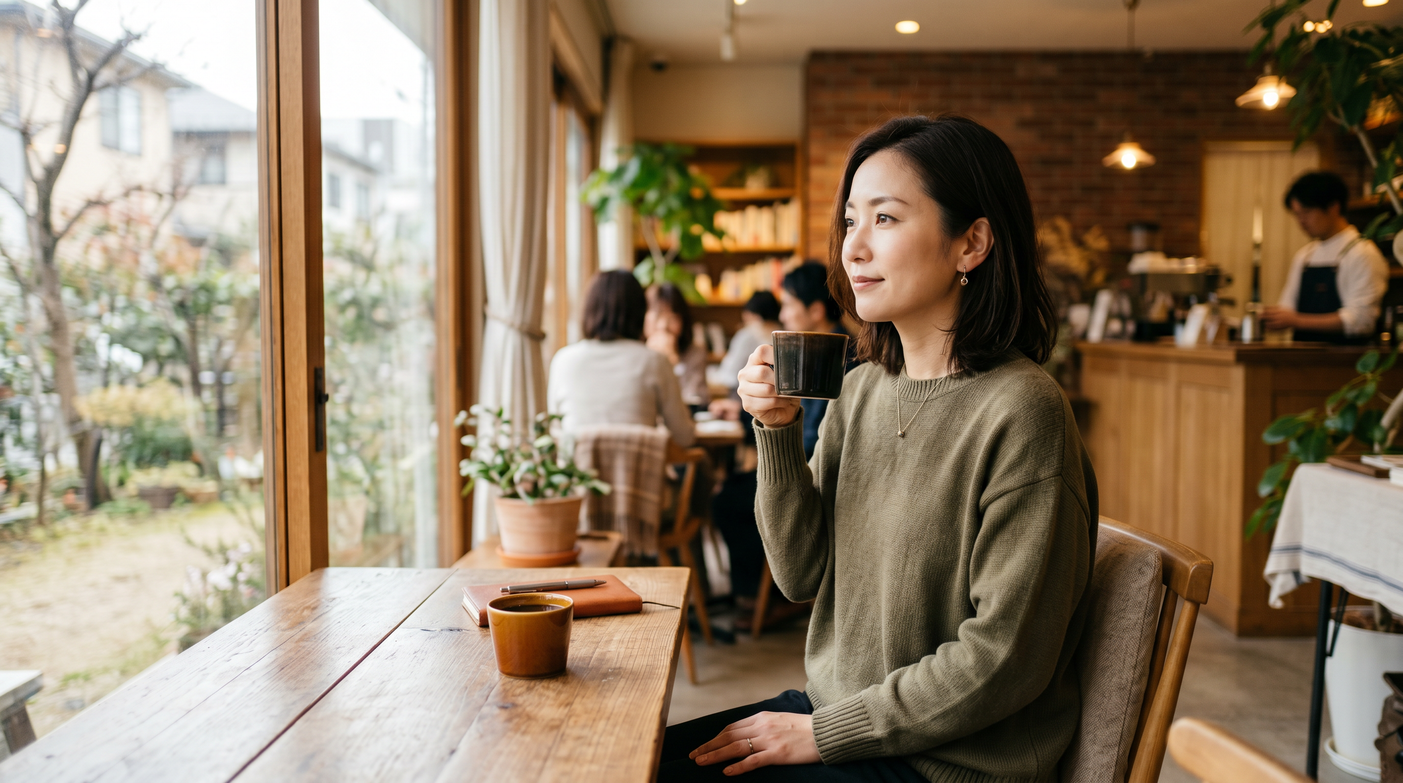 相談後に落ち着いて考える女性