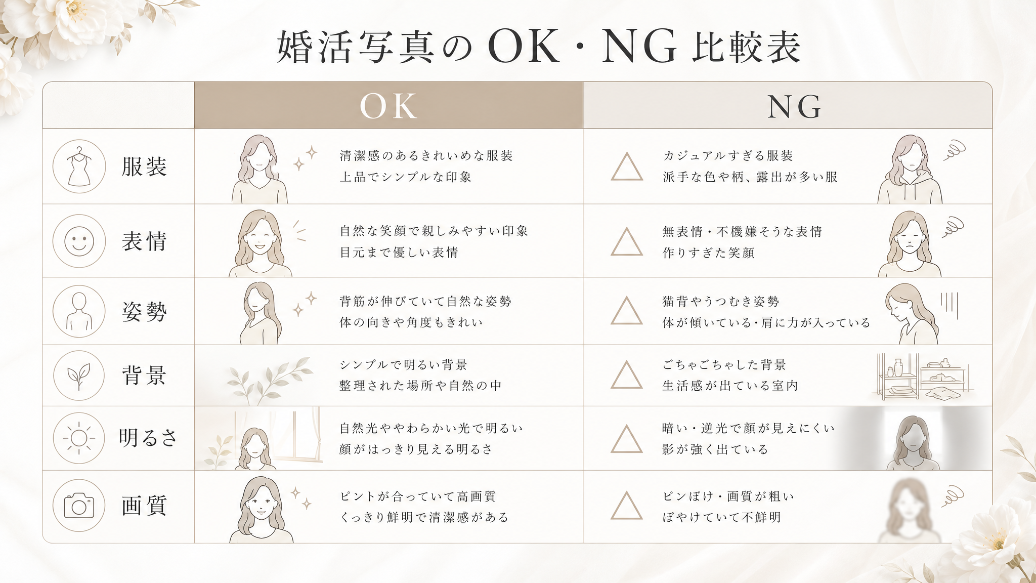 婚活プロフィール写真のOK・NG比較