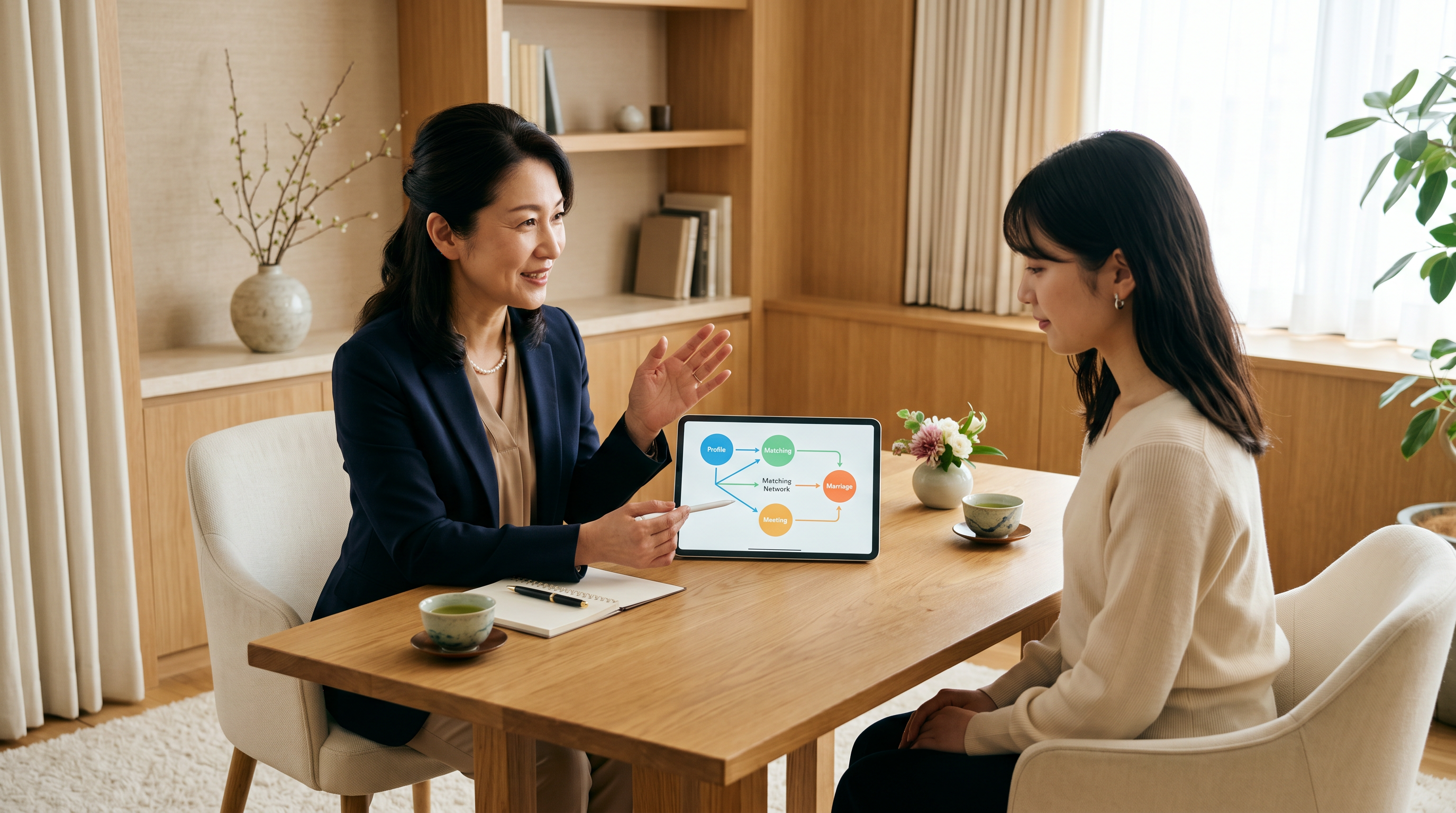 結婚相談所のネットワークを確認する様子