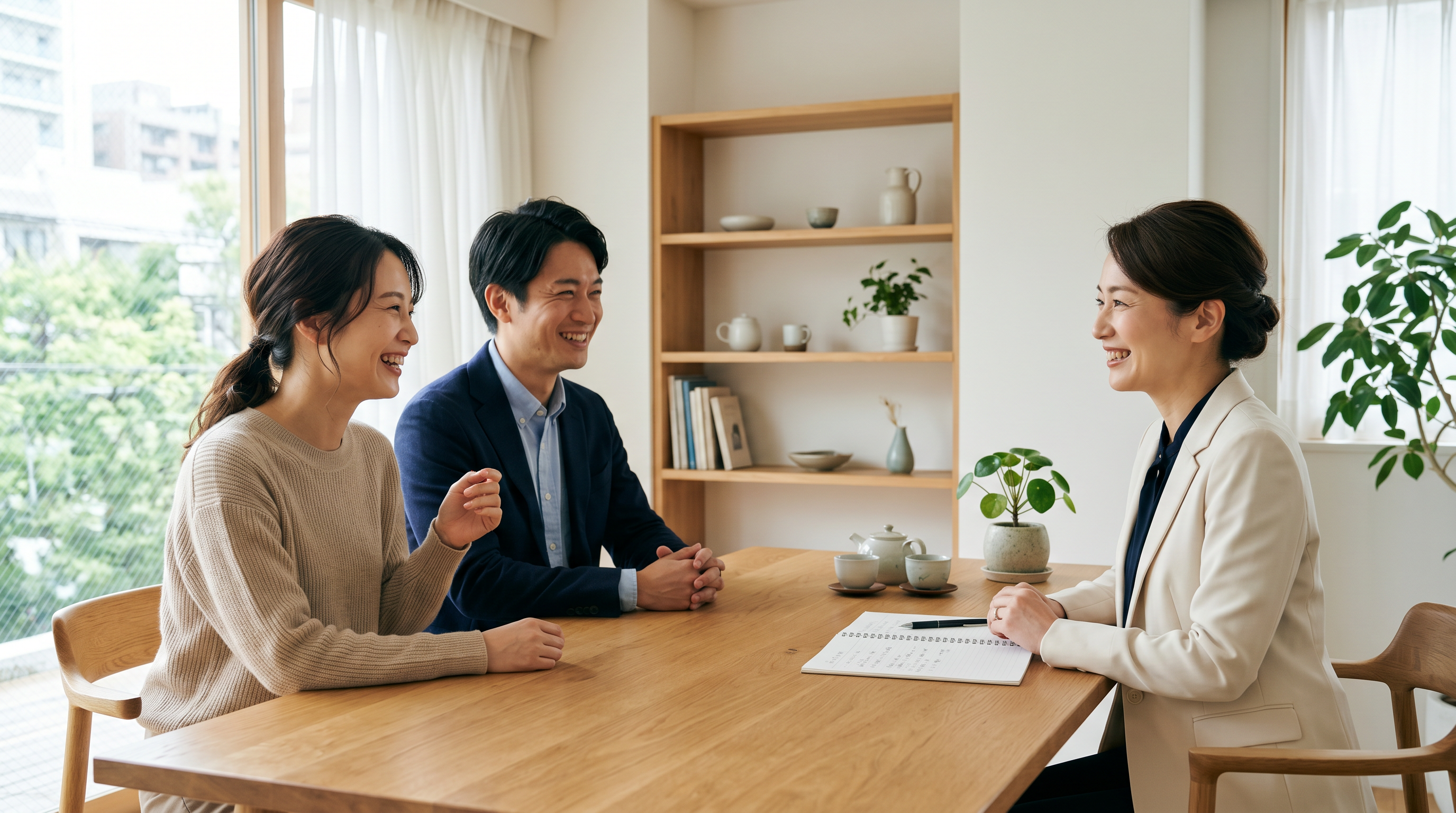 笑顔で婚活相談をする男女