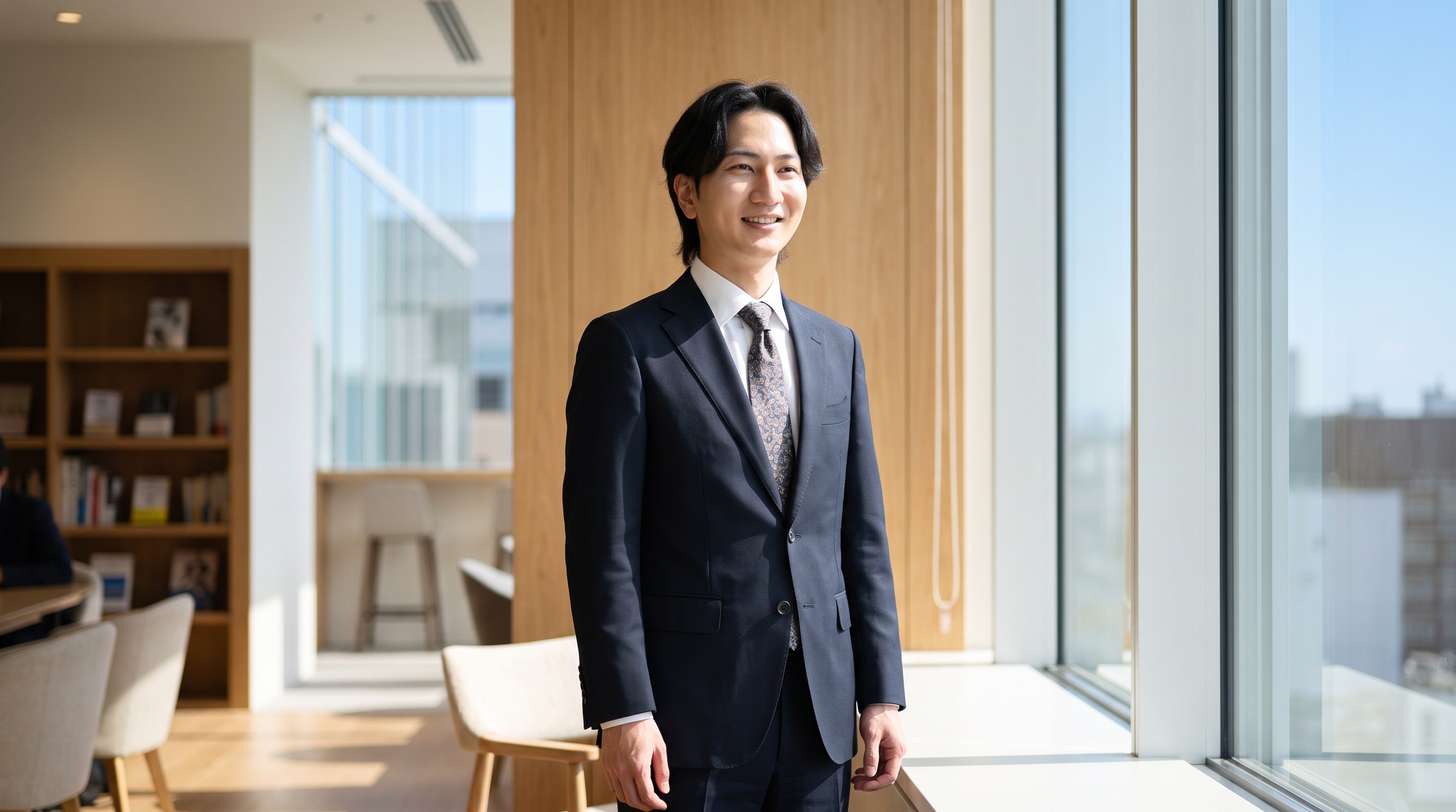 新しい出会いに向けて前向きな表情を見せる30代前半男性のイメージ