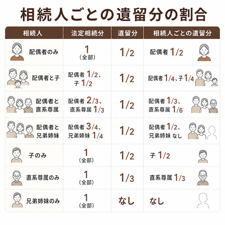 相続人ごとの遺留分の割合