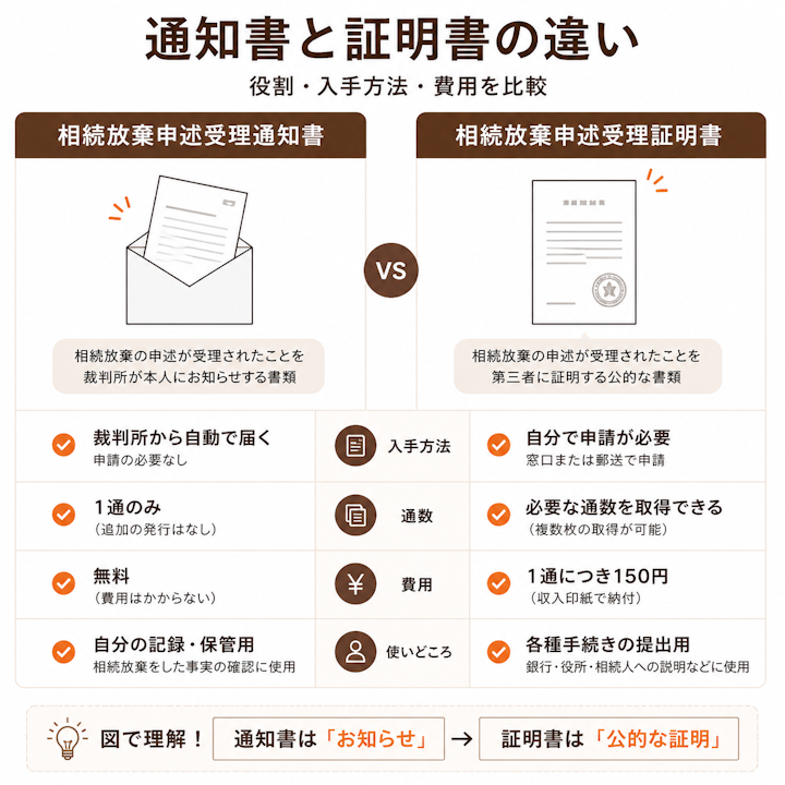 相続放棄申述受理通知書と相続放棄申述受理証明書の違い