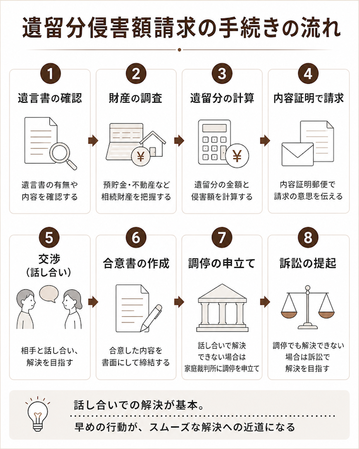 遺留分侵害額請求の手続きの流れ