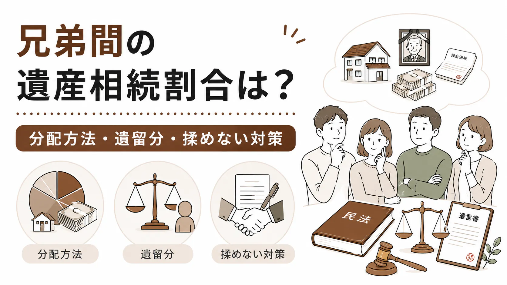 兄弟間の遺産相続割合は？分配方法・遺留分・揉めない対策を解説