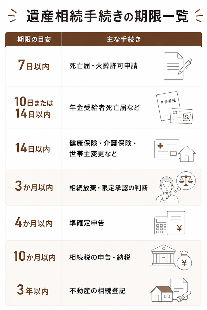 遺産相続手続きの期限一覧