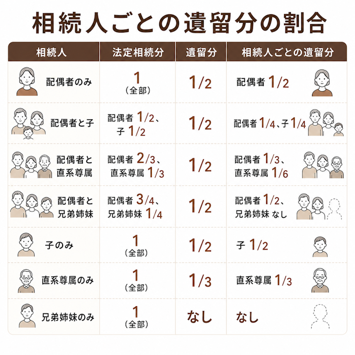 相続人ごとの遺留分の割合