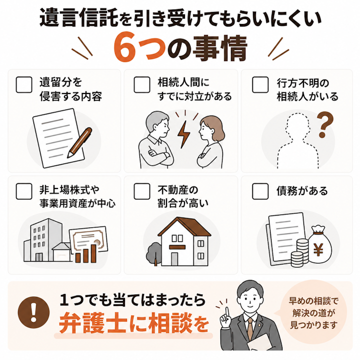 遺言信託を引き受けてもらいにくい６つの事情