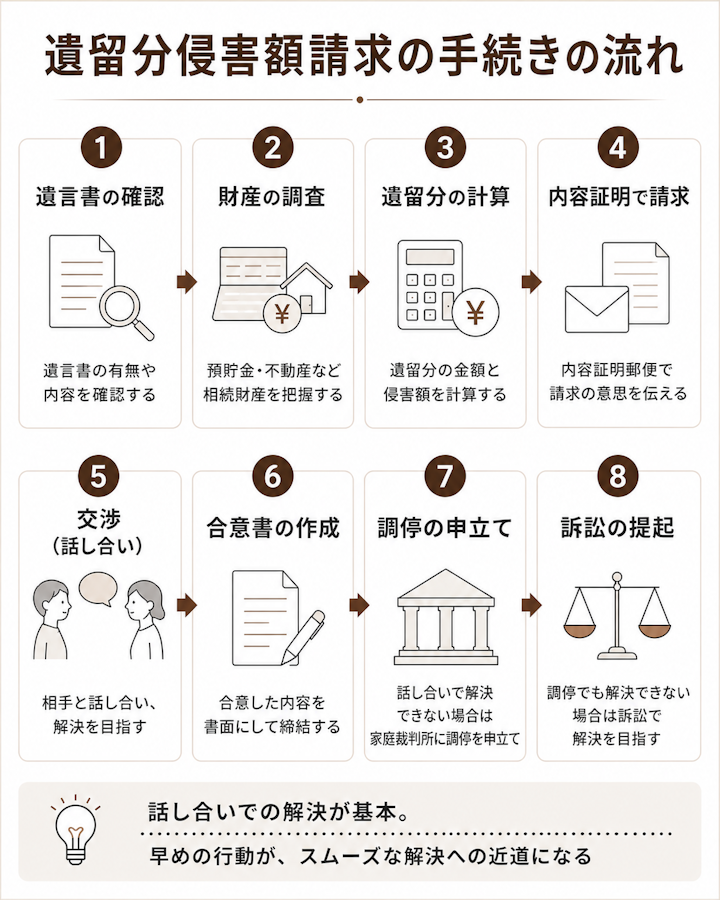 遺留分侵害額請求の手続きの流れ