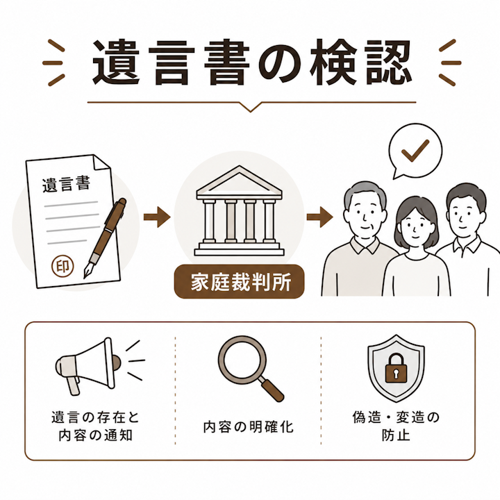 遺言書の検認手続きの仕組みと目的(遺言の通知、内容明確化、偽造防止)