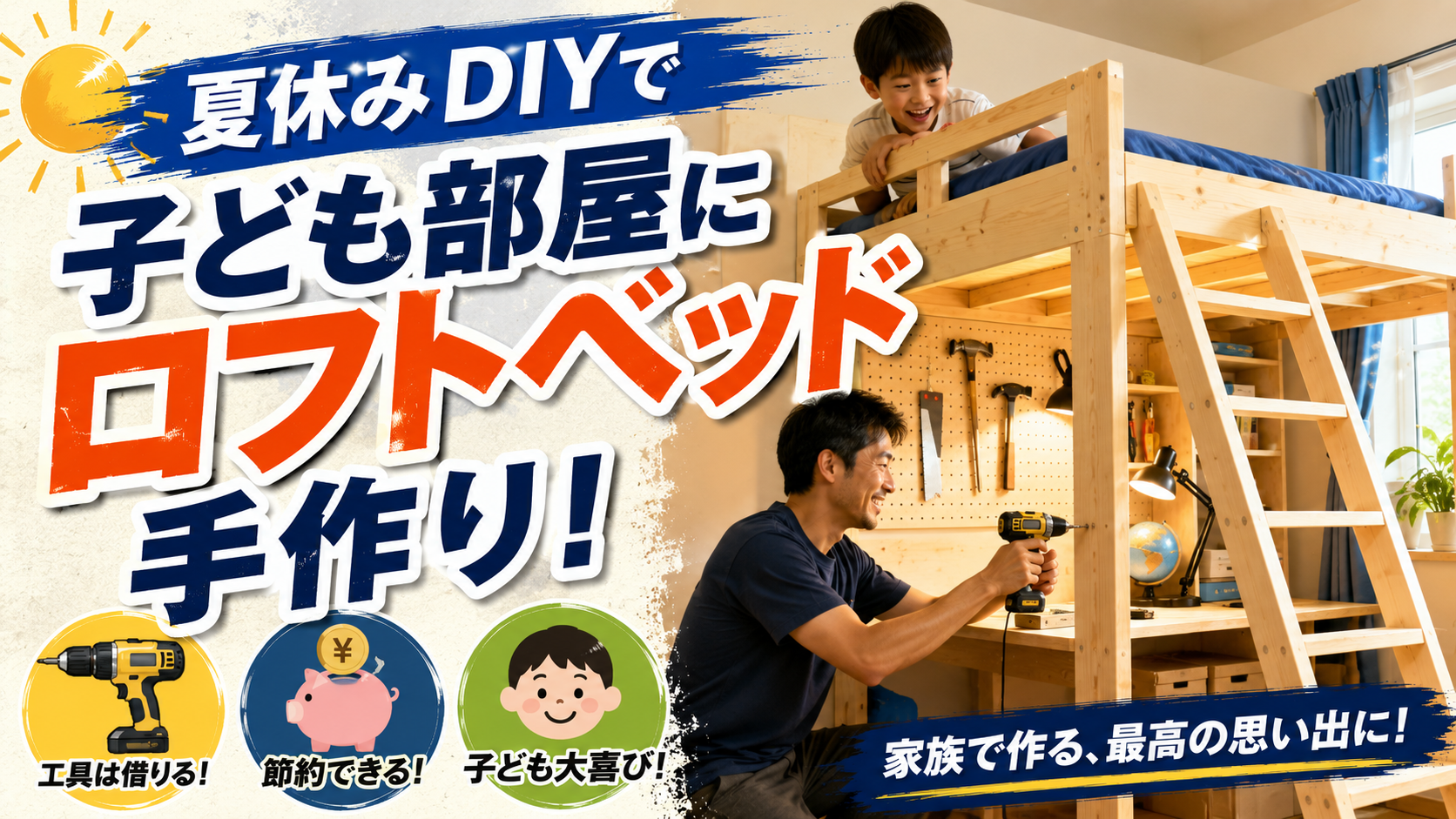 夏休みDIYで子ども部屋にロフトベッドを手作り