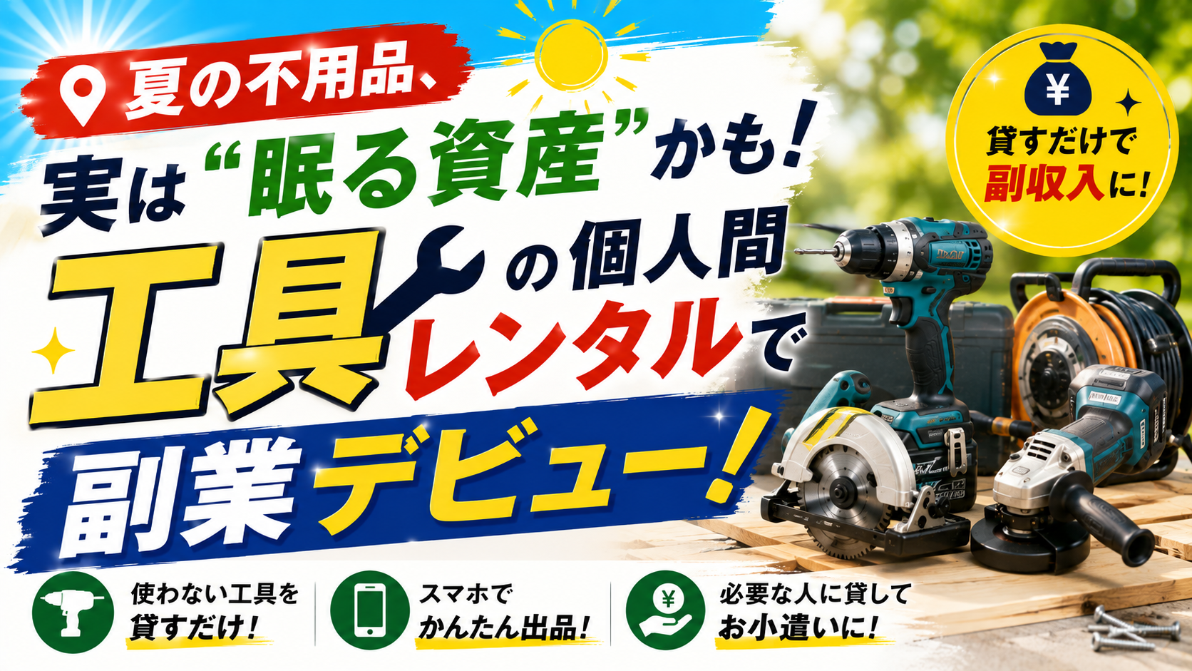 🔧夏の不用品、実は"眠る資産"かも！工具の個人間レンタルで副業デビュー