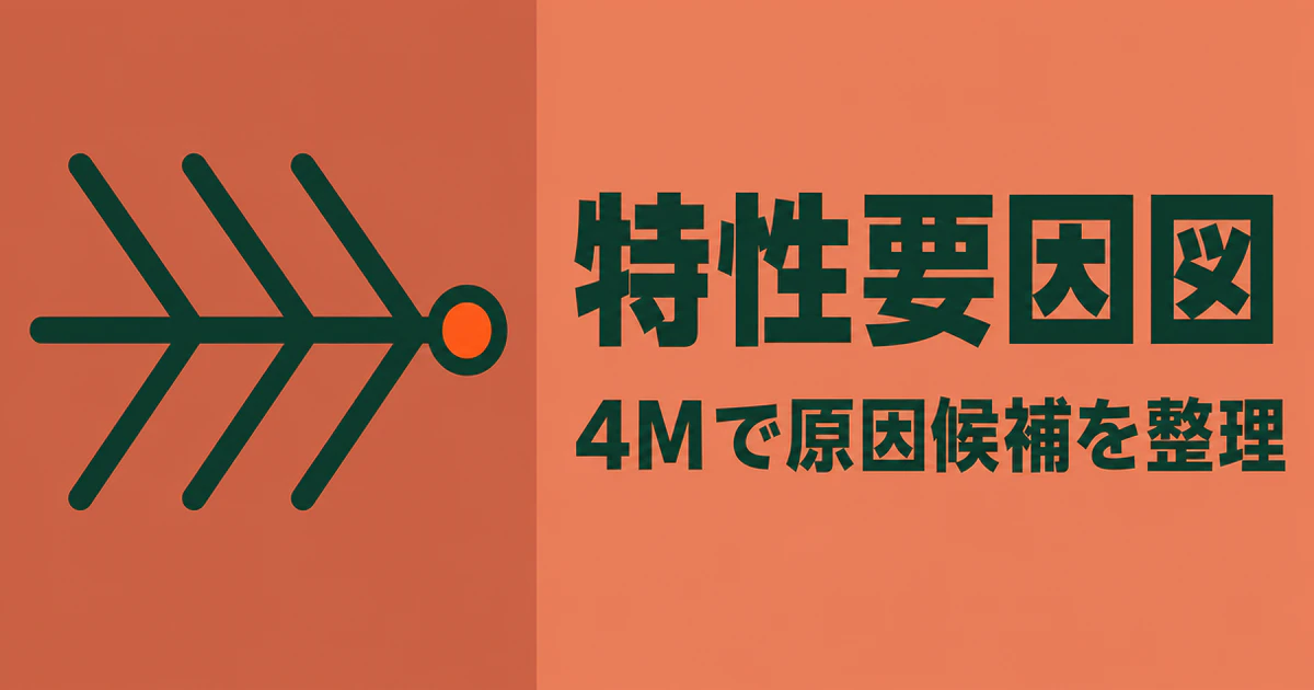 「特性要因図」「4Mで原因候補を整理」の文字と魚の骨を描いた記事サムネイル