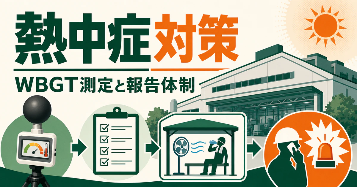 工場の熱中症対策としてWBGT測定と報告体制を示す図版