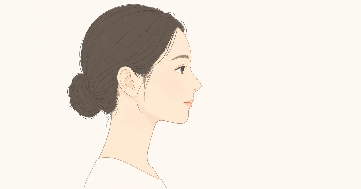 Eラインをセルフチェックする女性の横顔のイラスト
