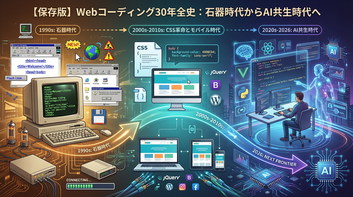Webコーディング35年史：情報の夜明けからAI共生時代まで