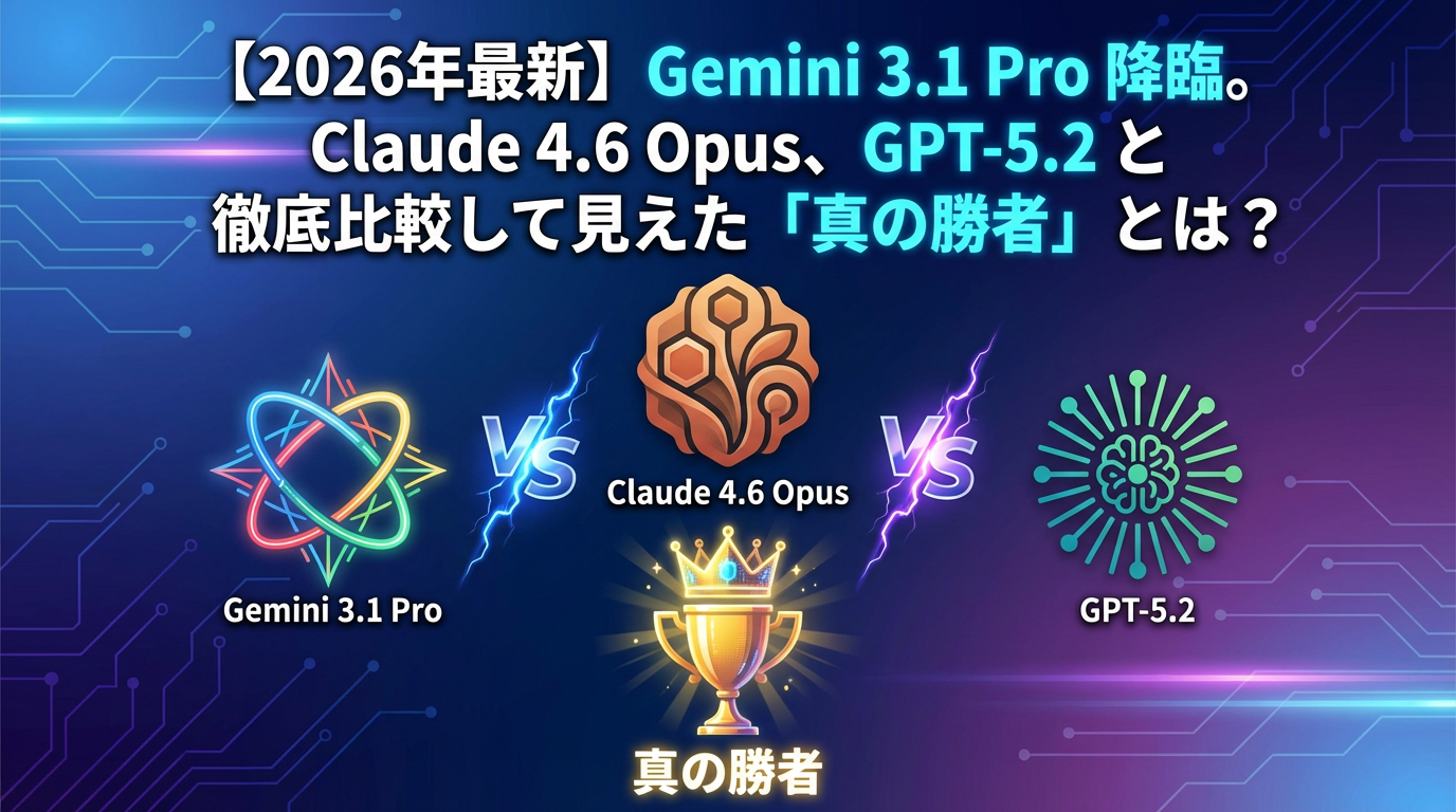 【2026年最新】Gemini 3.1 Pro 降臨。Claude 4.6 Opus、GPT-5.2 と徹底比較して見えた「真の勝者」とは？