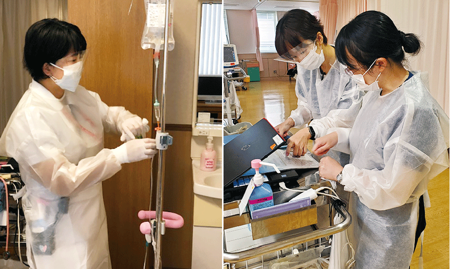 「化学療法看護師」の実習の様子。抗がん薬の取り扱いには最新の注意が必要。処方箋をしっかりチェック