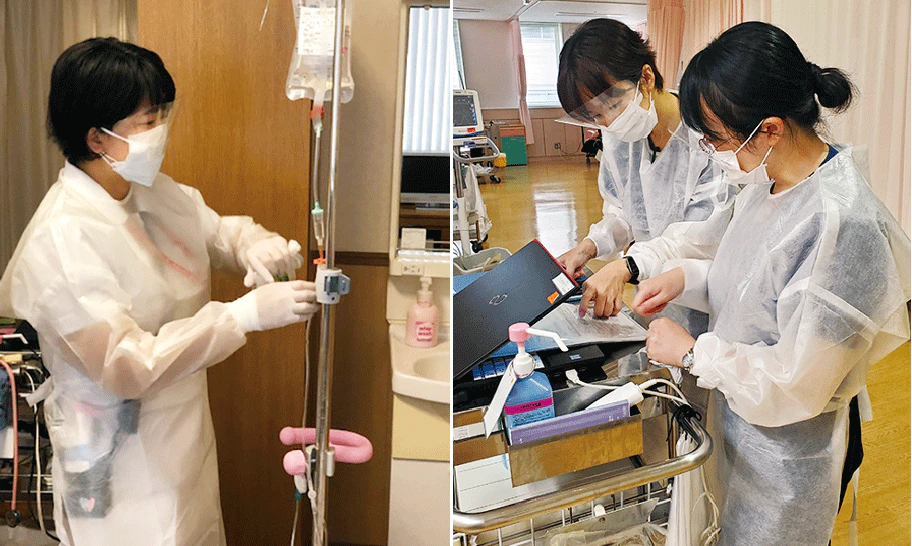 「化学療法看護師」の実習の様子。抗がん薬の取り扱いには最新の注意が必要。処方箋をしっかりチェック