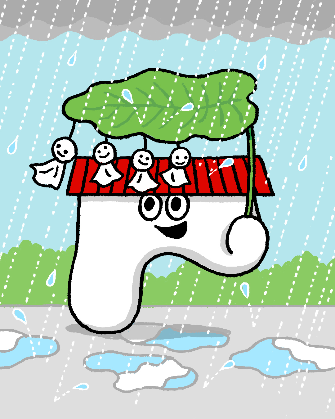 雨の日は雨を楽しむモン てるてる坊主も無駄な重圧から解放され…