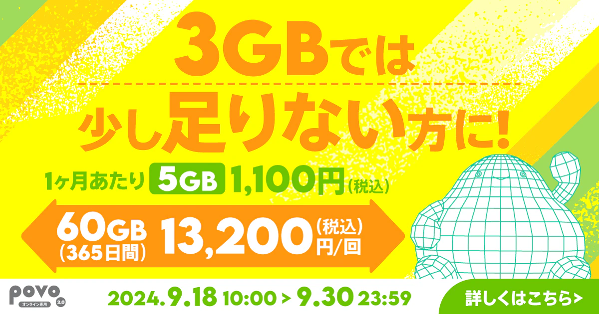 【期間限定】データ追加60GB（365日間）