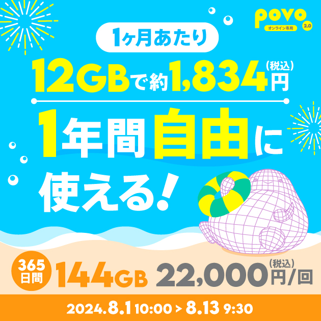 【期間限定】データ追加144GB（365日間）