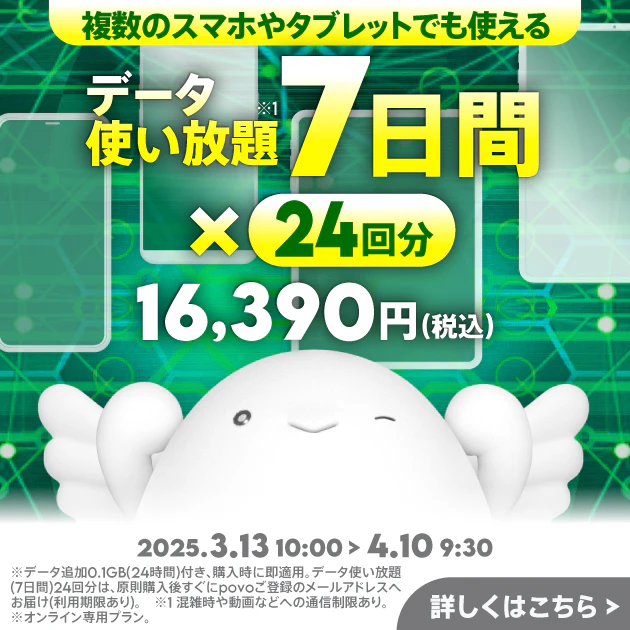 【期間限定】データ使い放題(7日間)24回分