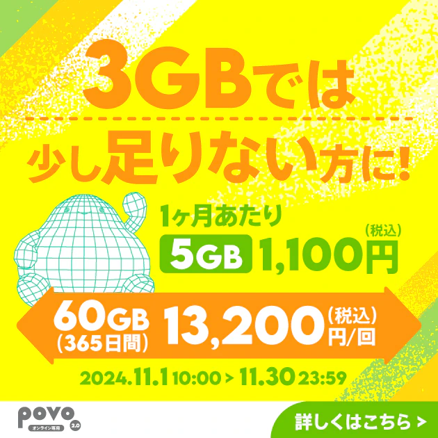 【期間限定】データ追加60GB(365日間)