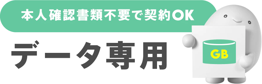 本人確認書類不要で契約OK「データ専用」