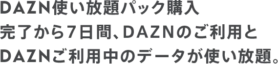 DAZN使い放題パック購入完了から7日間、DAZNのご利用とDAZNご利用中のデータが使い放題