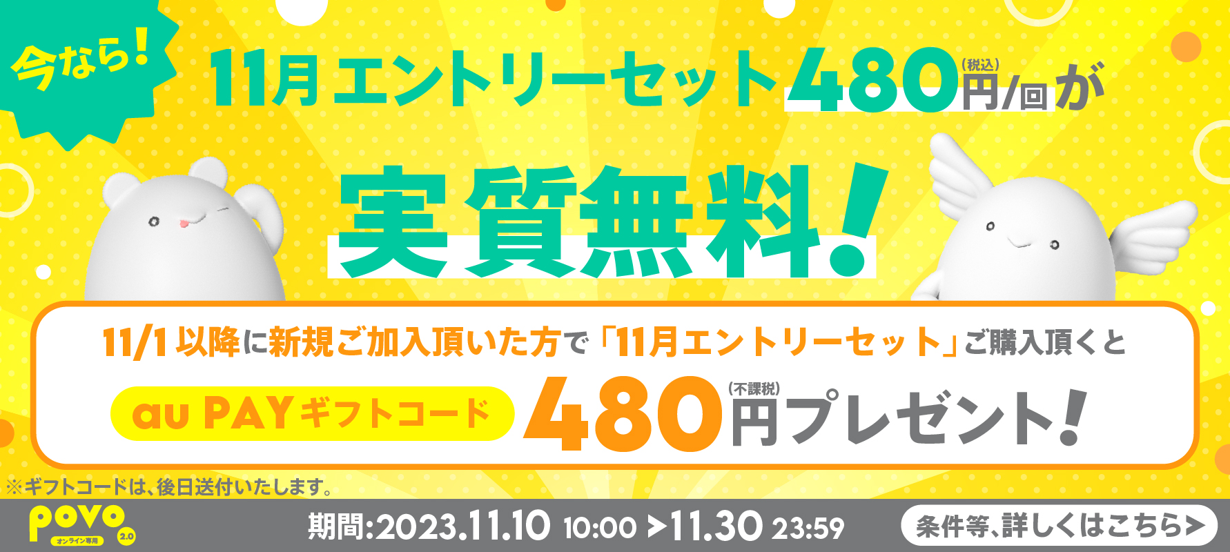 11月のエントリーセット480円が実質無料！