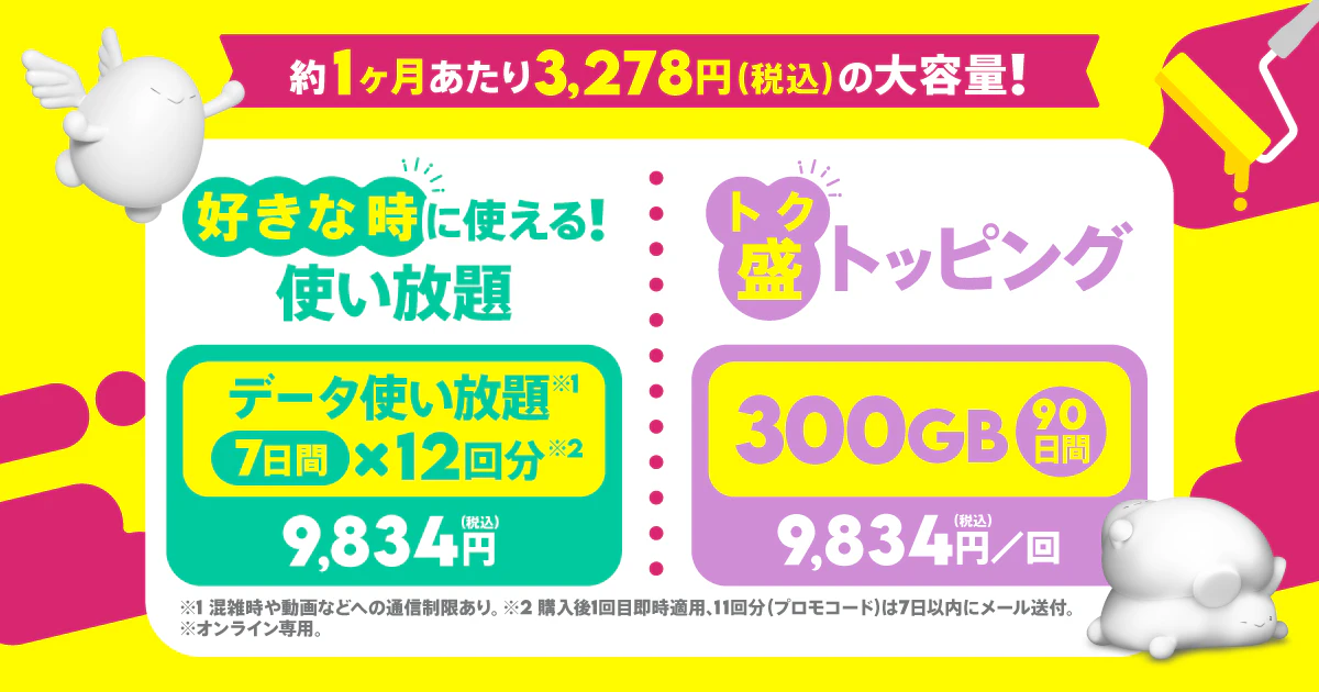 約1カ月あたり3,278円の大容量