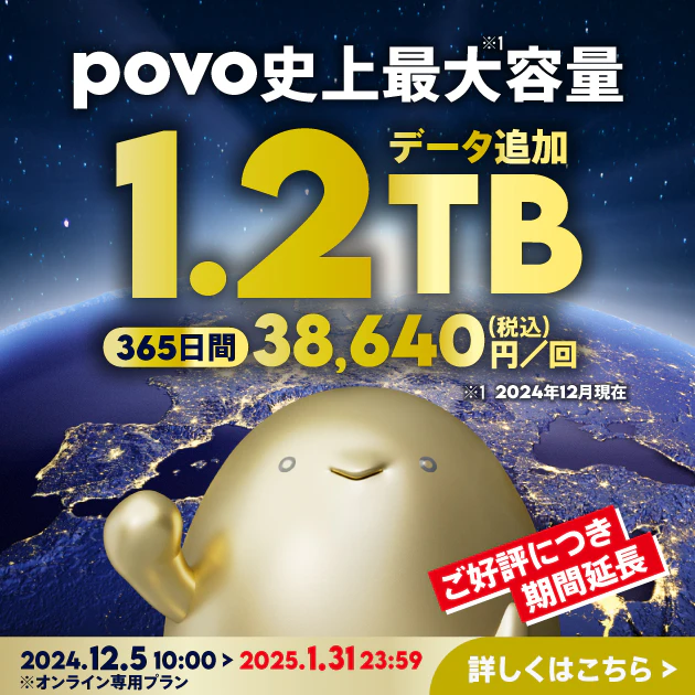 【期間限定】データ追加1.2TB(365日間)