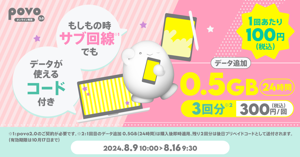 【期間限定】データ追加0.5GB（24時間）3回分