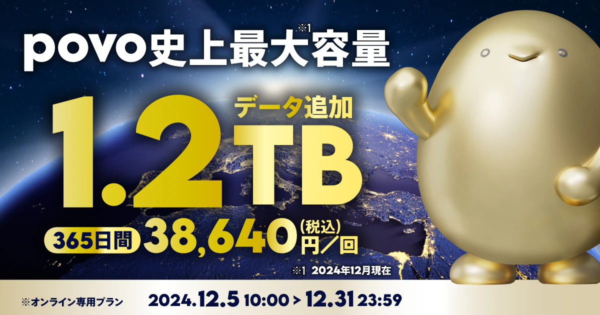 【期間限定】データ追加1.2TB(365日間)