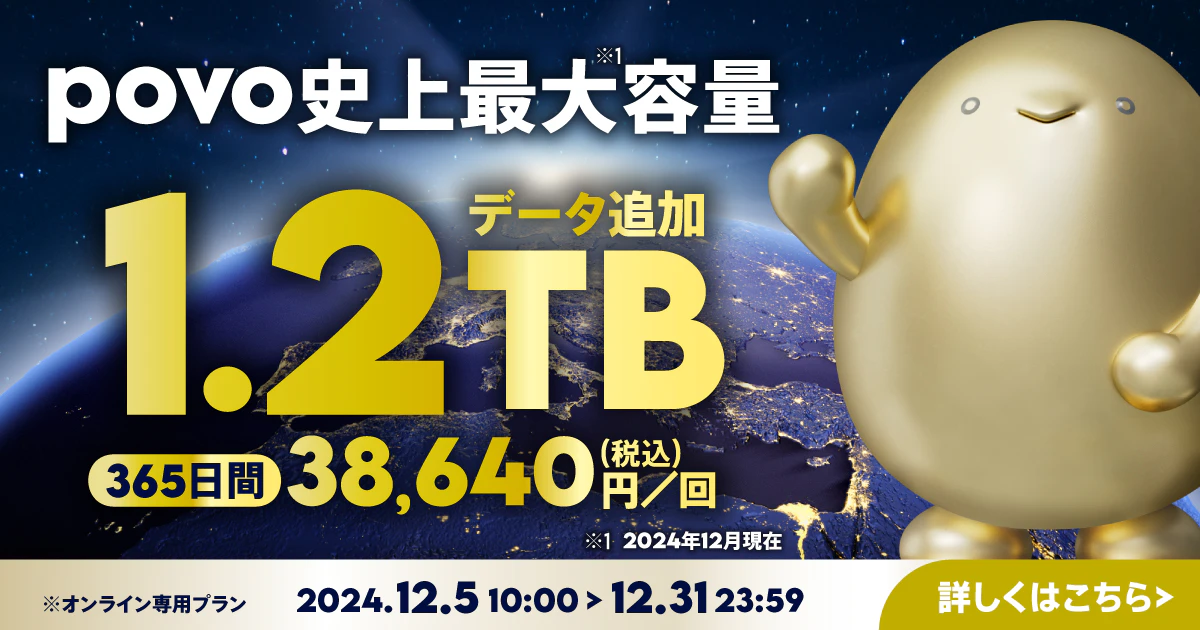 【期間限定】データ追加1.2TB(365日間)