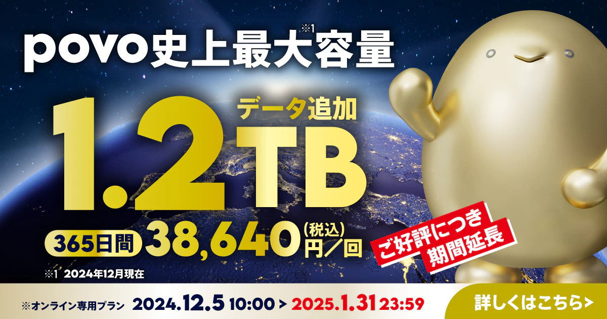 【期間限定】データ追加1.2TB(365日間)