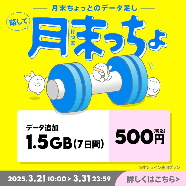 【月末っちょ】データ追加1.5GB(7日間)