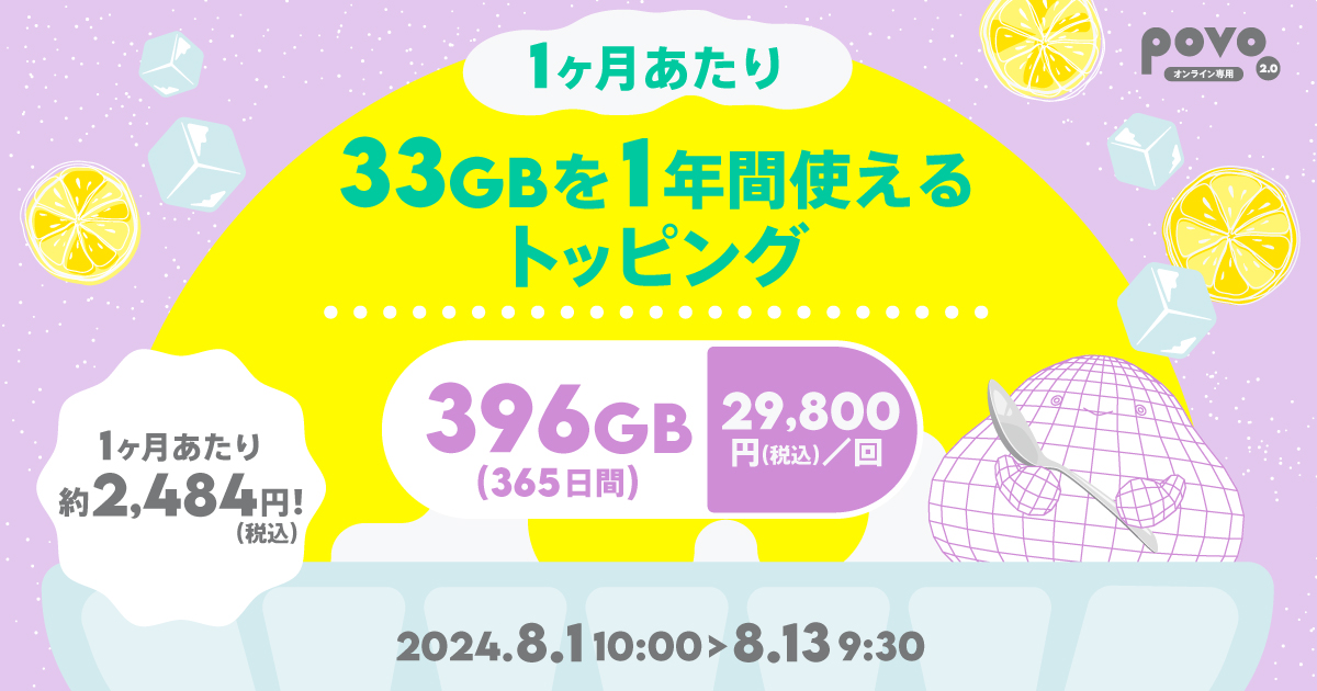 【期間限定】データ追加396GB（365日間）